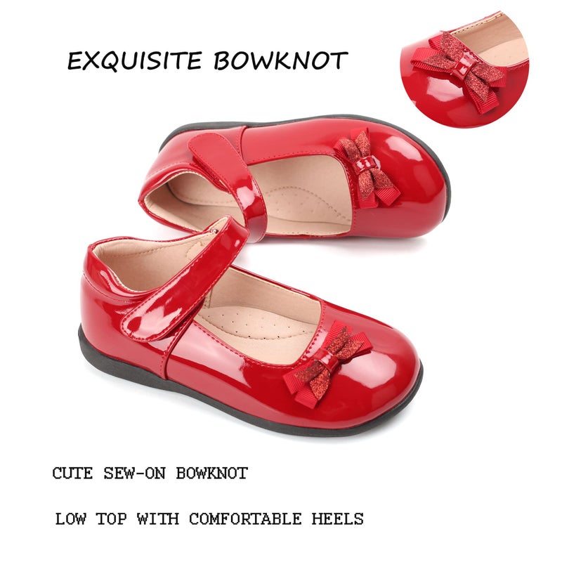 ALPHELIGANCE Girls Mary Jane Strap School Uniform Dress Flat Ballet Shoes Red - Image 4